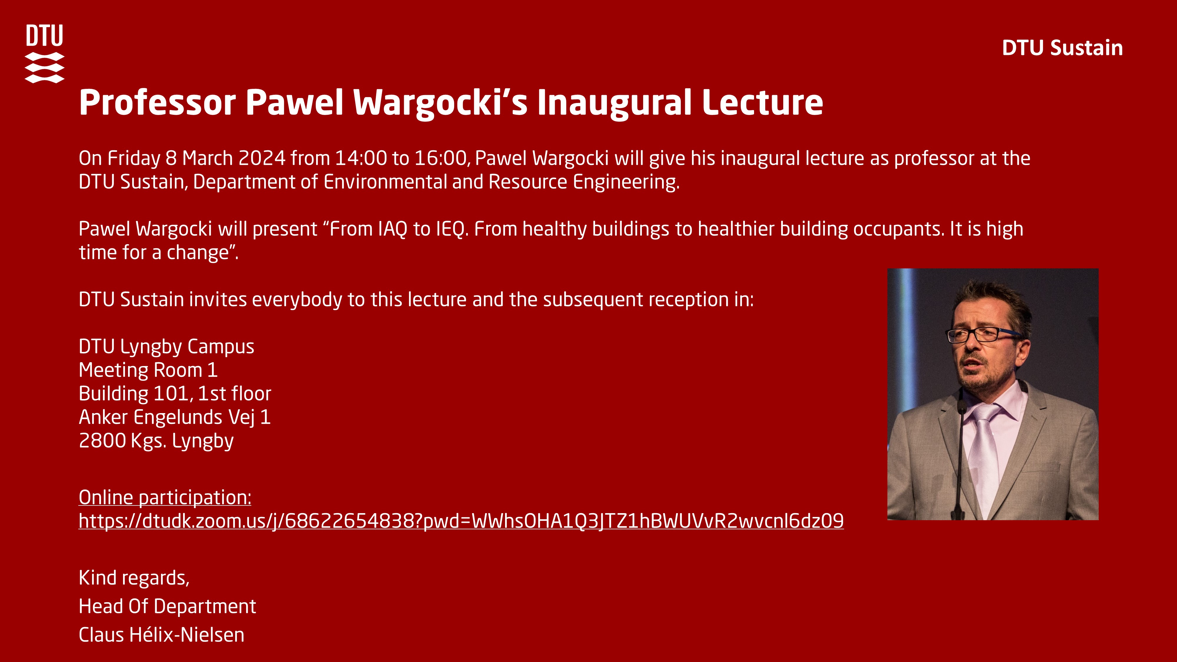 Invitation to Professor Pawel Wargockis Inaugural Lecture